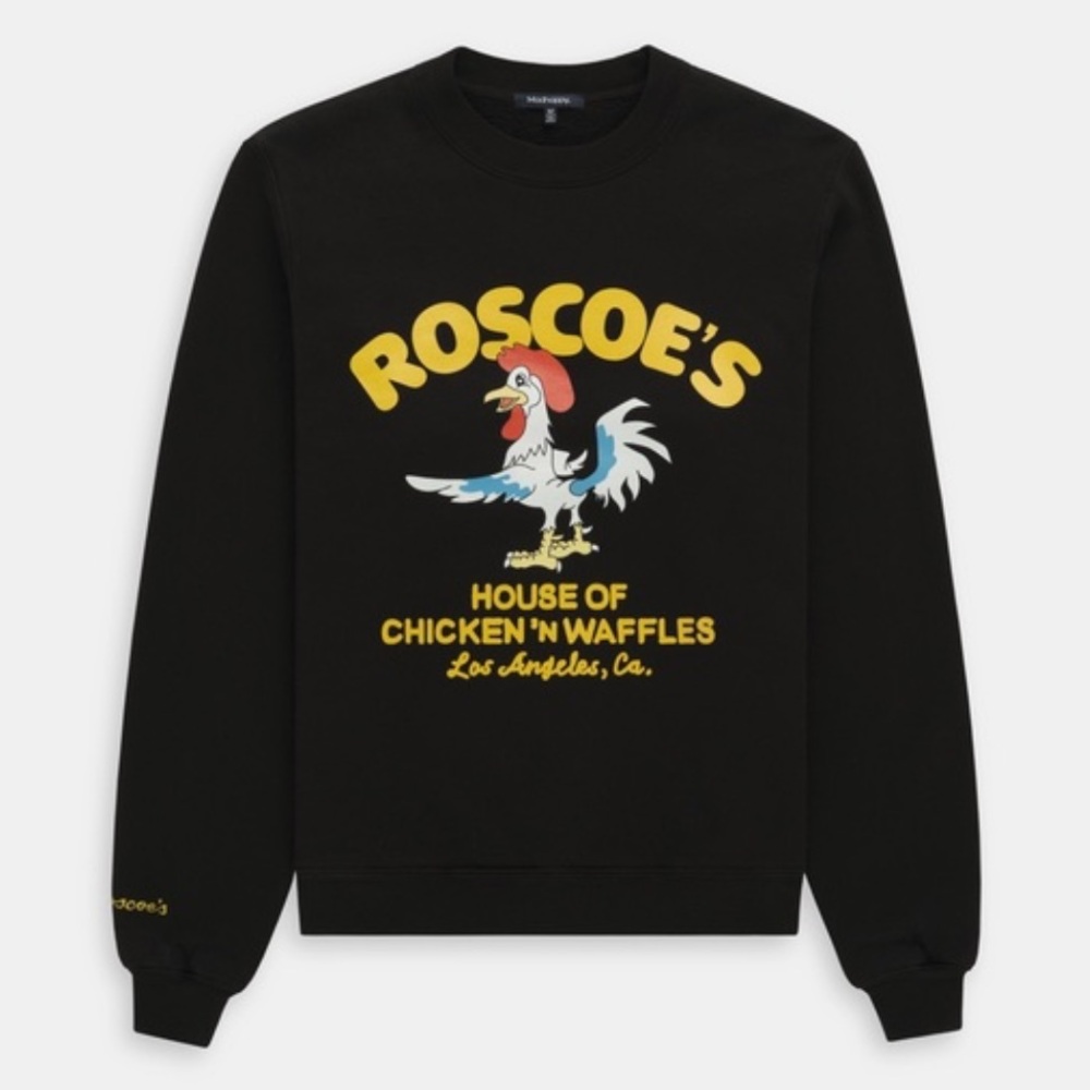 Madhappy × Roscoe's Chicken & Waffles Fleece Crewneck Pullover in Black